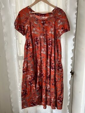 NATURAL LIFE Orange Floral Tiered Midi Dress